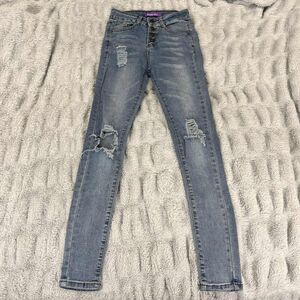 Bamboo Jeans Womens Size 1 Skinny Distressed High Rise Button Fly Blue Denim